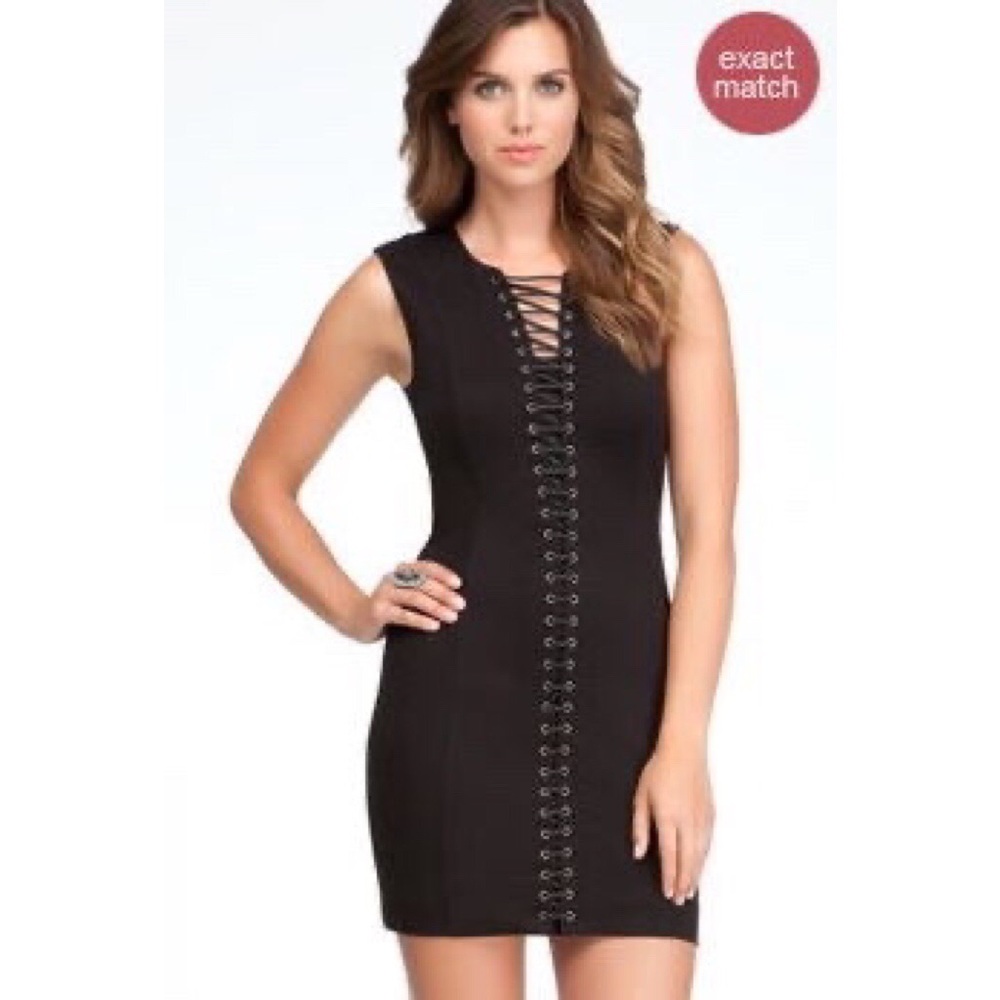 Bebe black lace-up bodycon dress